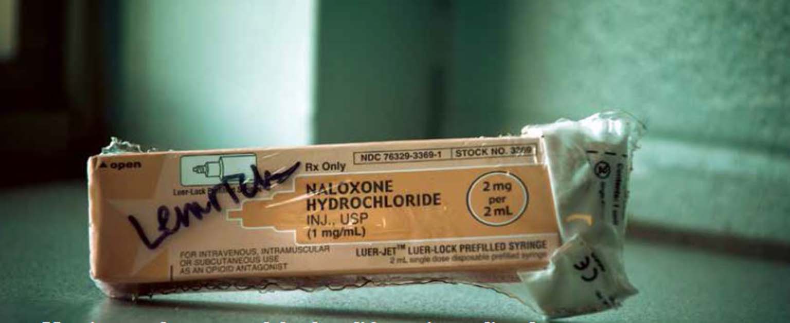 A rumpled box of the heroin antidote, naloxone hydrocholride.
